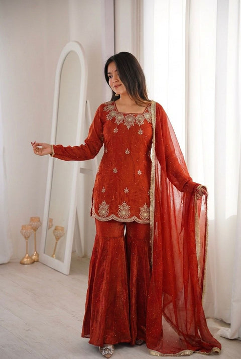 New Premium Embroidery Sequence Work With Zarkan Diamond Work Fully Stitched & Ready to Wear Dres