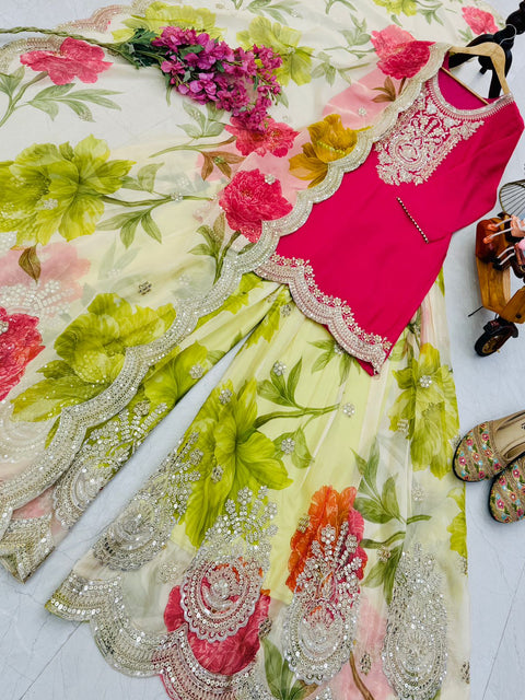 New Designer Party Top Pallazo & Dupatta Set