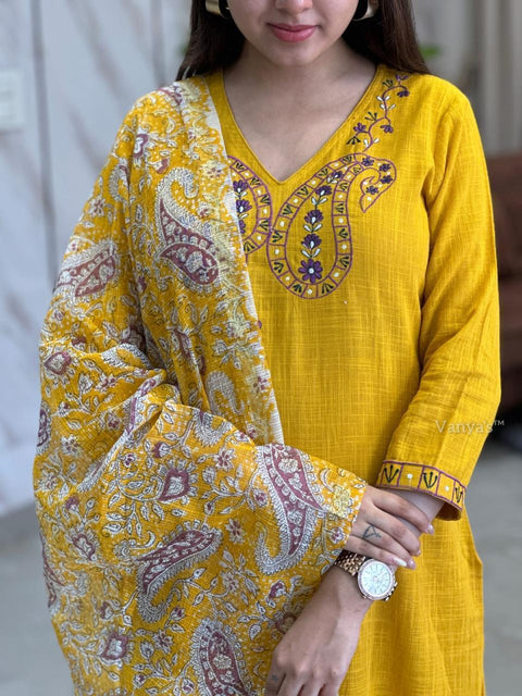 New Handloom cotton slub cotton  fabric  with  manual dual thread  embroidery work 
Cotton slub pant 3 piece  suit