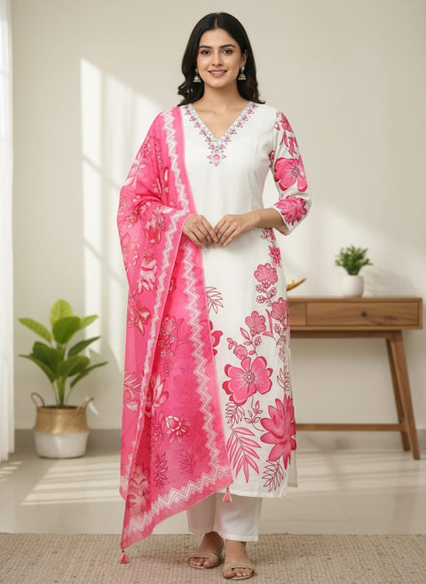 New PREMIUM QUALITY Muslin Silk Kurti With Pant With Dupatta
