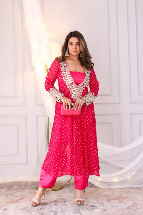 NEW SUPERHIT TRENDING KURTI, PENT & BLOUSE ON CHINON FABRIC WITH DIGITAL PRINT AND REAL MIRROR HAND WORK
