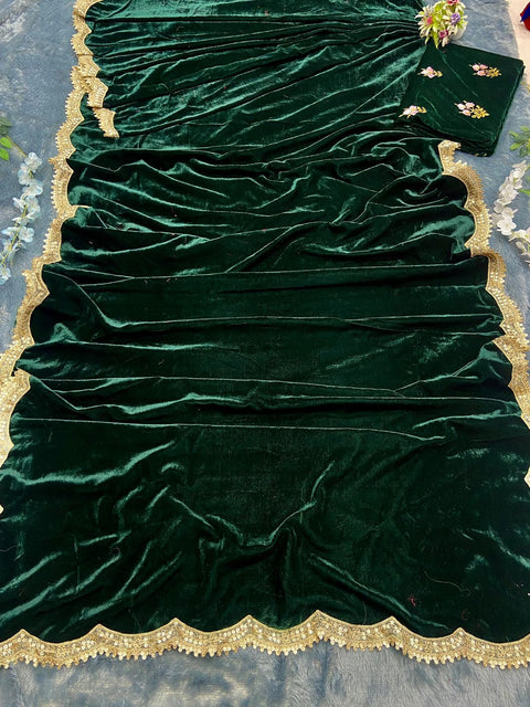 New Premium Velvet EmbellishedBeautiful Latest Ready To Wear Saree