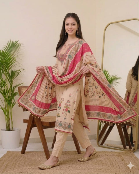 New Premium Muslin  Embroidered Suit Set