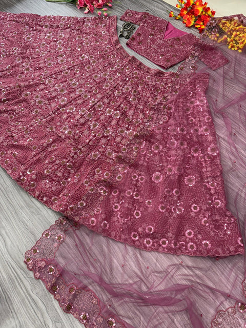 New Premium Chinon Silk Embellished With Heavy Thread Embroidery ,Glitter Dori And Heavy Sequins Work Lehenga