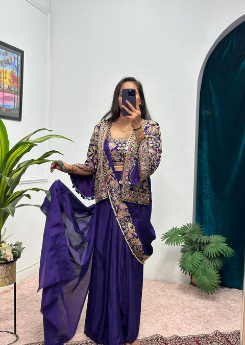 NEW SUPERHIT TRENDING READY TO WEAR SAREE WITH FULLY EMBROIDERED KOTI ON  CHINON FABRIC WITH STITCH BLOUSE