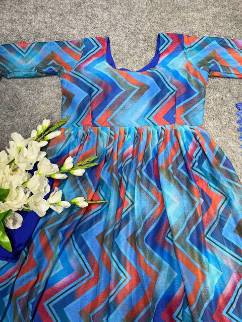 New Attractive Party Wear chiffon with printed Gown