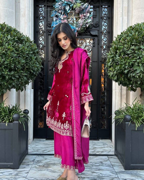 NEWLY LAUNCHED VELVET KURTI-PLAZZO SET