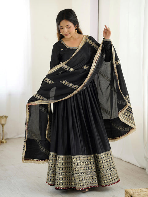 New Chinon SilkThred with Sequnce work Gown