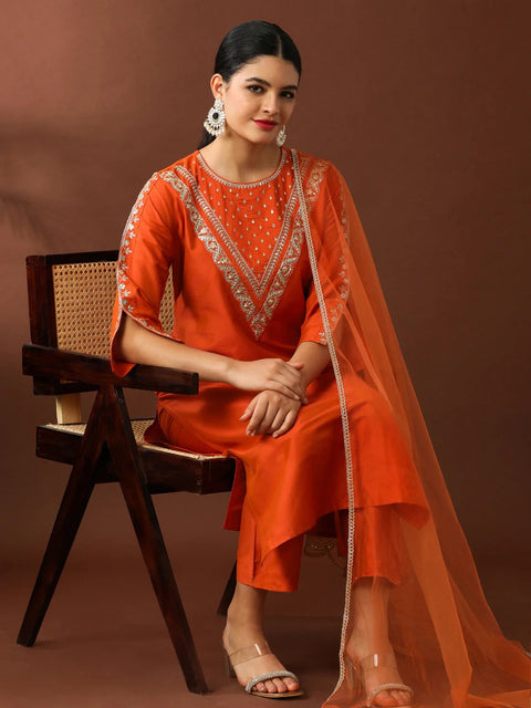 New Orange DastoorKurta Pent Dupatta Set