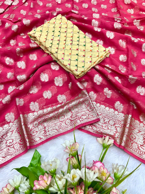 New Viscose Georgette Saree With Georgette Viscose Contrast Blouse