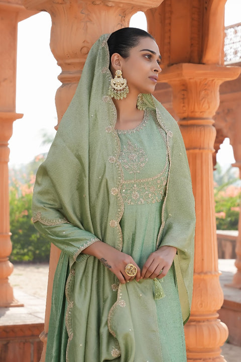 New Designer Embroidered Anarkali and Pant with Dupatta Set
