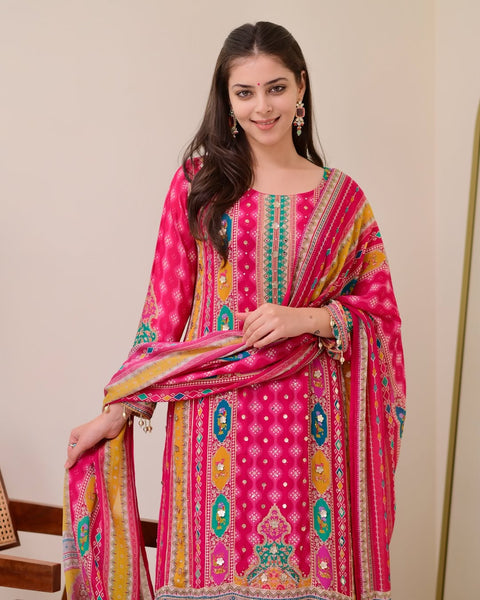 New DESIGNER WEAR JAYPURI TRENDING  TOP WITH PRINTED WORK WITH MIROR WORK WITH PLAZZO AND DUPATTA