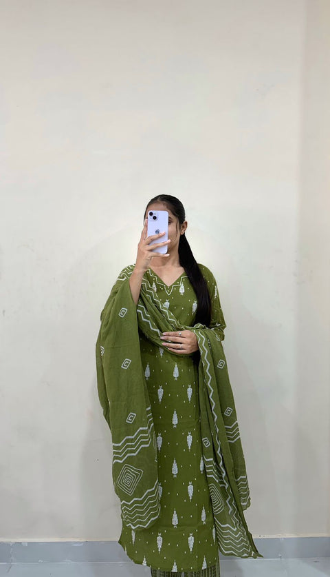 New festival collection Beautiful pure cotton kurti pant dupatta set