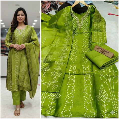 New SILK FABRIC with DIGITAL PRINT AND HANDWORK in neck with inner top with duppta