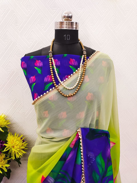 New Digital Print with pearl lace border saree