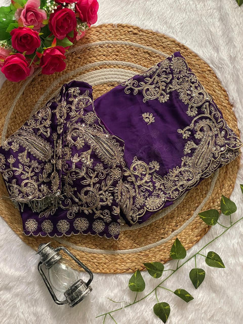 NEW DESIGNER HEAVY EMBRODERY WORK SAREE