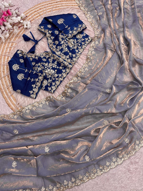 New Coding Embroidery work with Cutwork BorderFendy Satin Silk saree