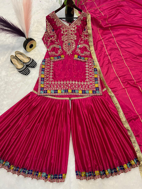 New Heavy Chinon With Heavy  Embroidery Sequence*  Work With Full Sleeve With Latkan Dori