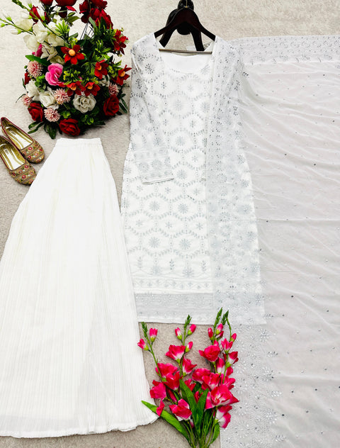 New Premium Fox Georgette With Emrodery  Siqwans Work With Full-Sleeves Sarara