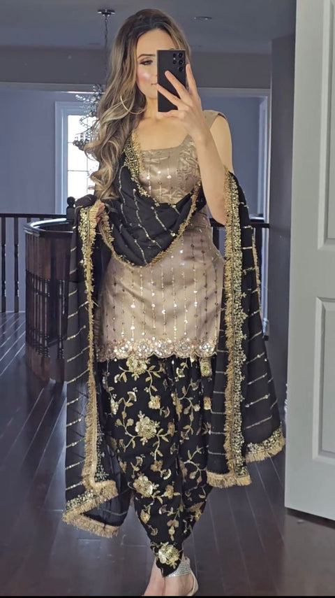 New Designer Party Wear Look Top ,Dhoti Salwar and Dupatta