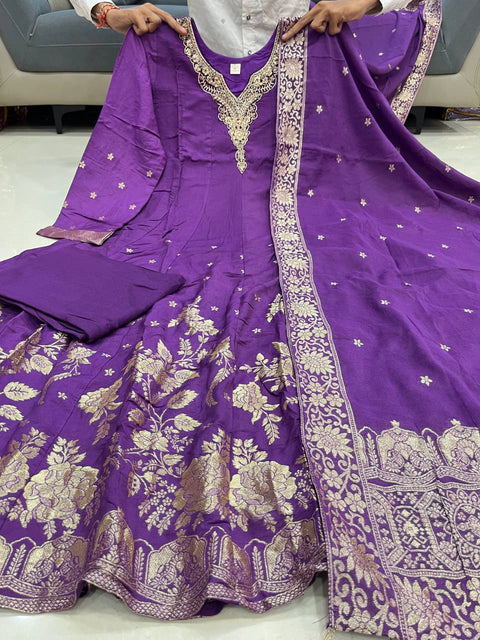 New Premium chanderi base fabricpremium Anarkali suit