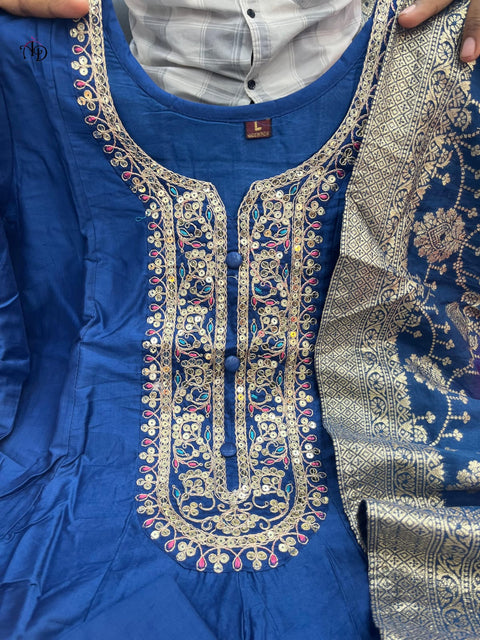 New Banana Silk Anarkali Flared Kurti Pant Dupatta Set