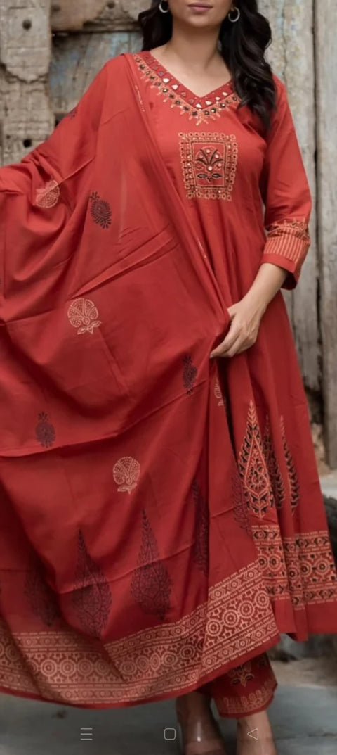 New Pure Cotton discharge print kurti with pant and mulmul printed dupatta