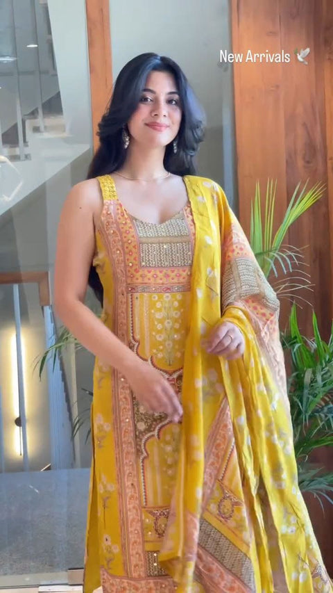 New Beautiful maslin with original MIRROR workstraight-cut Kurti