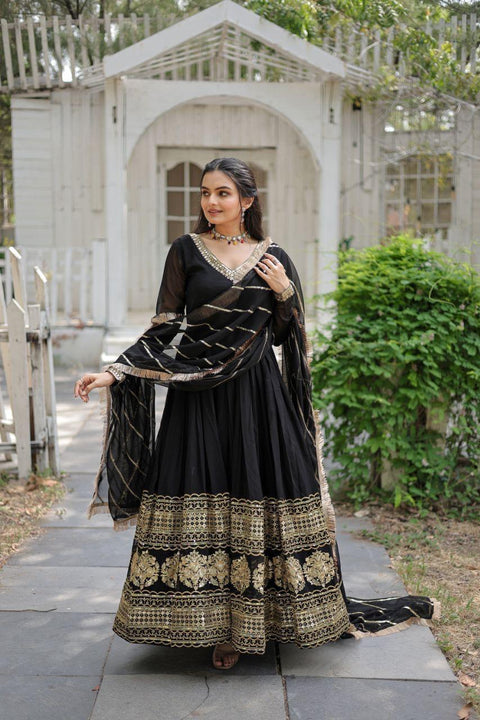 New Faux Blooming Gown with Dupatta With Attractive Embroidered Sequins work with Lace Border