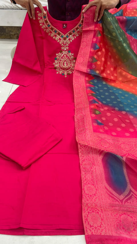 New HEVAY DIMOND SILK COTTON FABRIC NECK WORK* Dress