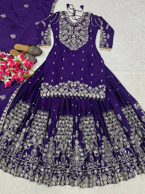 New Premium chinon Silk thread with Sequnce with Fourside lace broder  Dress