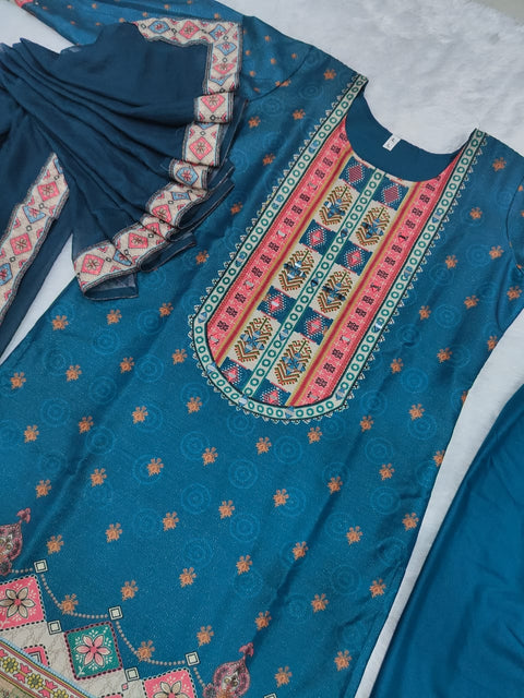 New DESIGNER WEAR JAYPURI TRENDING  TOP WITH PRINTED WORK WITH MIROR WORK WITH PLAZZO AND DUPATTA