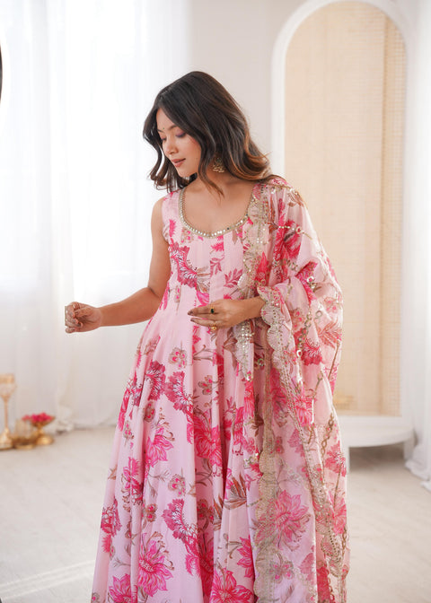 NEW FLORAL PRINT STRAIGHT KALI CUT ANARKALI SUIT