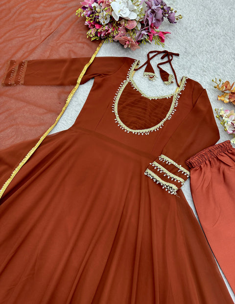 New Designer Party Wear Look Heavy Fox Georgette Gwon Pent & Dupatta Set