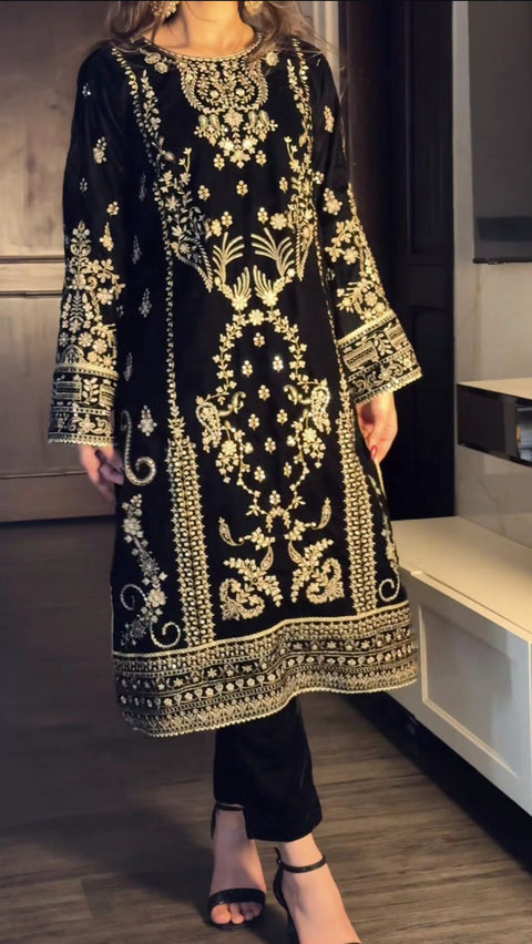 New Premium Korean Satin Silk With Sequence And Embroidery Work Dress