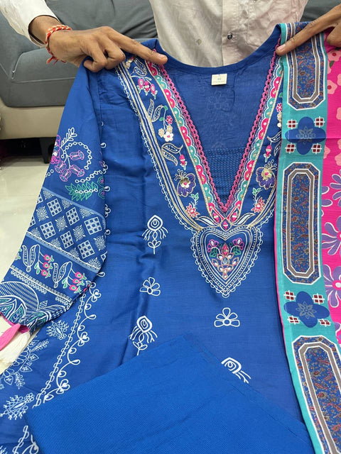 NEW COLLECTION SUIT SET Premium Muslin Kurti Pant Dupatta Set