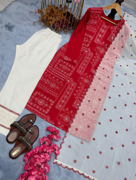 New Designer Party Wear & Festivitie Look Pur Roman Silk Top Bottom & Dupatta Set