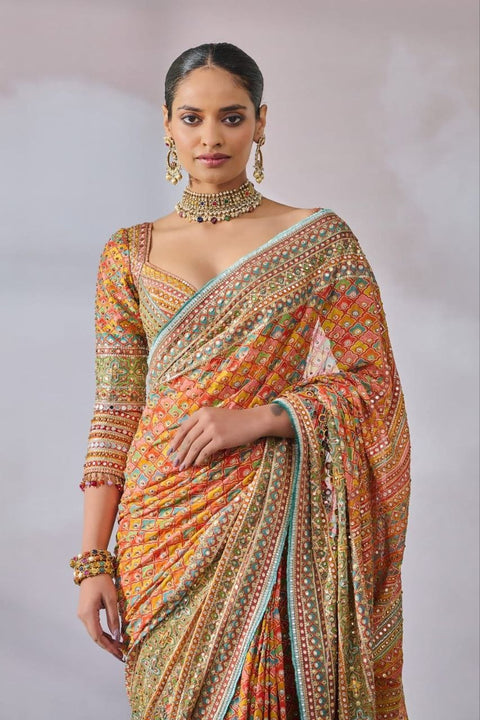 New Chinon Digital Print Collection with beautiful real mirror Saree