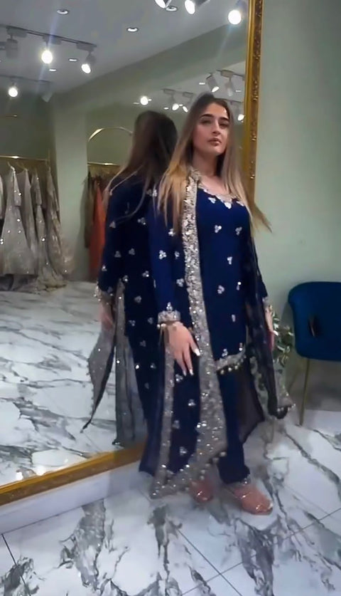 NEW LAUNCHING 3 PIECES KURTI, KOTI & PENT WITH EMBROIDERY WORK