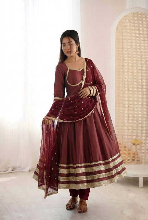 New Premium Heavy Lace Work Designer Anarkali Three Piece Set