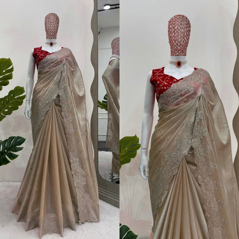 New Pure soft zimmy choo silk sarees with amazing Multy  sequence work Designer Saree