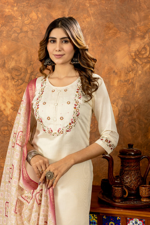 New Multi Embroidery Thread With Hand Work Kurti