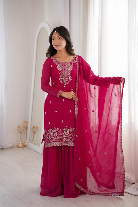 New Premium PURE SOFT CRUNCHY SILK FABRIC TOP,SHARARA WITH DUPATTA SET