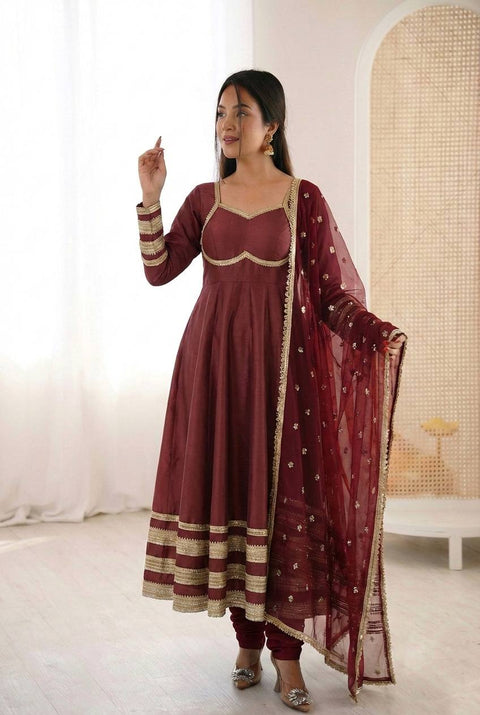 New Premium Heavy Lace Work Designer Anarkali Three Piece Set