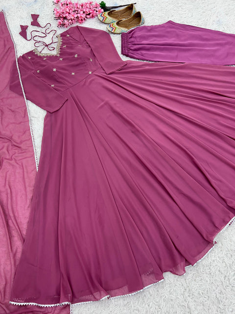New Designer Collection In Faux Georgette With Embroidery Work Gown