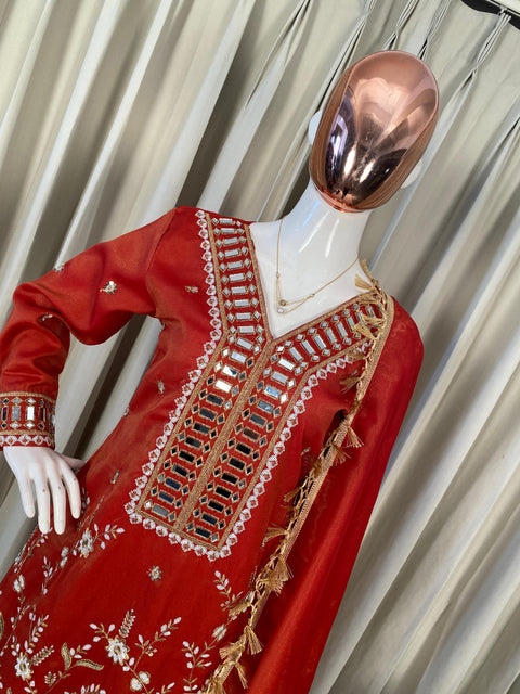 New WEDDING SEASON OUR DESIGNER WEAR KURTI PLAZZO PAIR WITH REAL MIRROR EMBROIDERY WORK