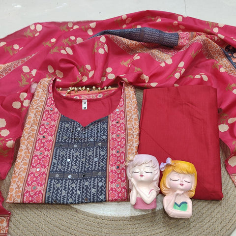 New Beautiful maslin with original MIRROR workstraight-cut Kurti
