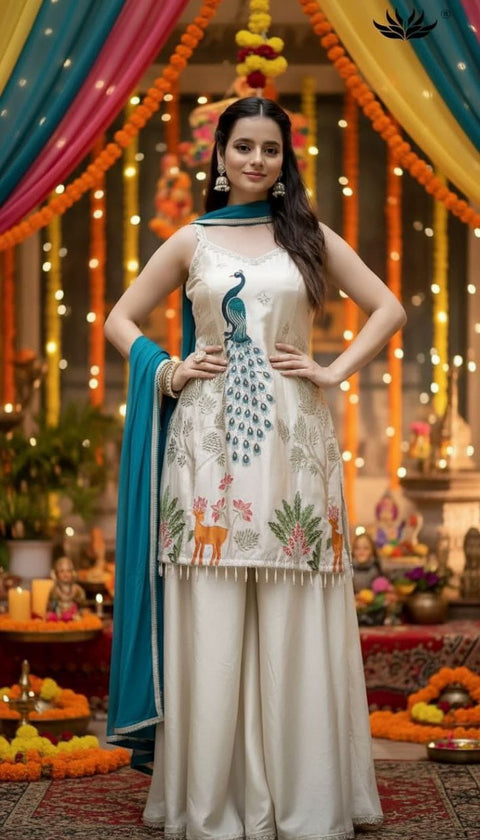 New Premium Heavy Embroidered  Work Nesral france crap SilkCotton Inner Kurti
