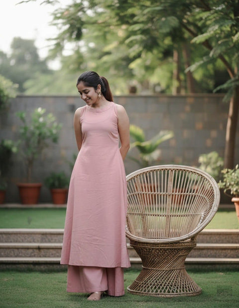 New Peach soft Cotton Solid Kurta Palazzo set