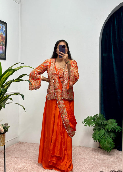 NEW SUPERHIT TRENDING READY TO WEAR SAREE WITH FULLY EMBROIDERED KOTI ON  CHINON FABRIC WITH STITCH BLOUSE